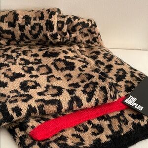 The Kooples leopard Animal Print Scarf with Red Accent 30% alpaca Italy NWT